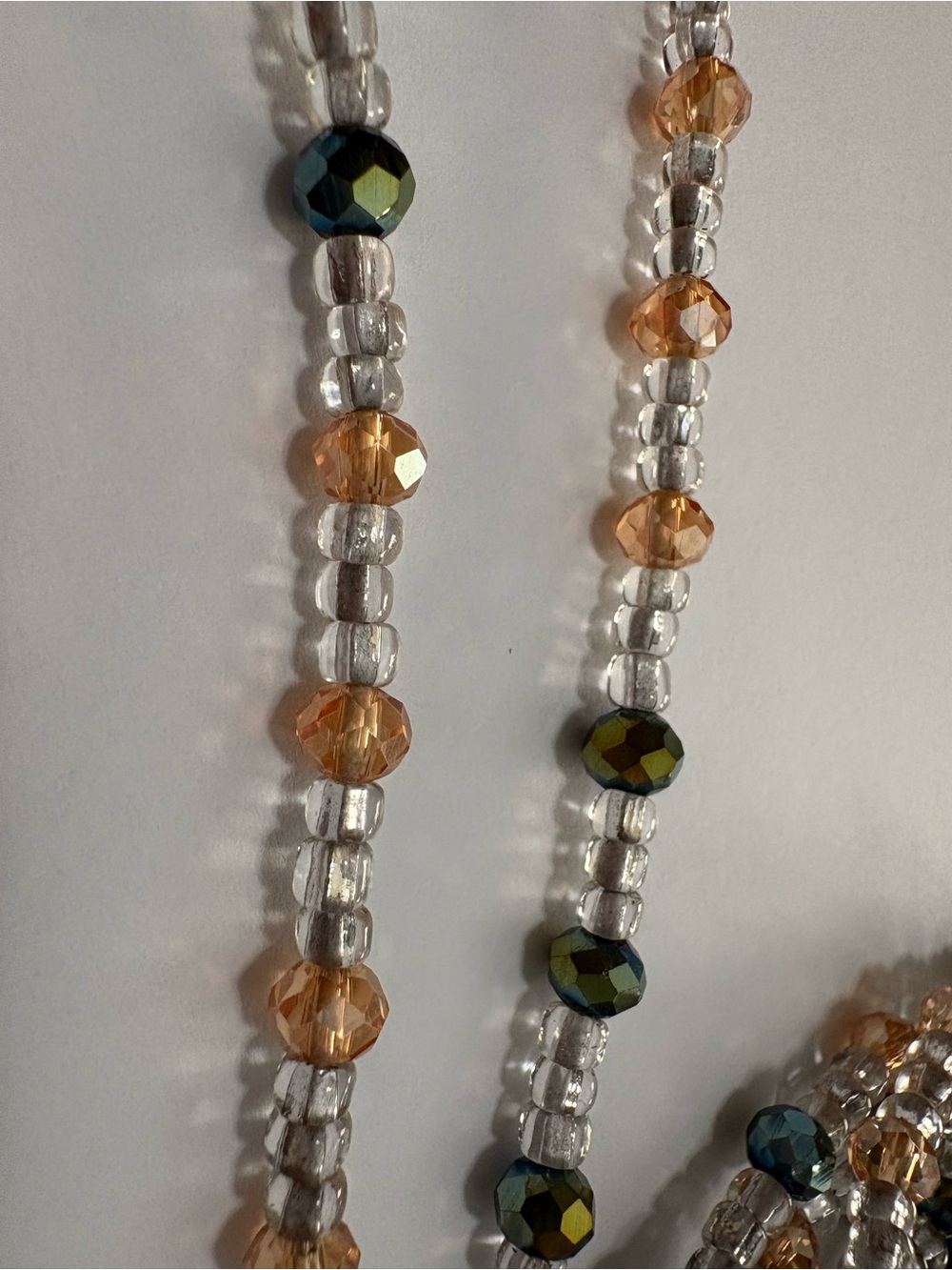 “Amber Olivia” Seadbead Waistbead with Crystal Olive-Green and Amber Accents - Picture 7 of 10